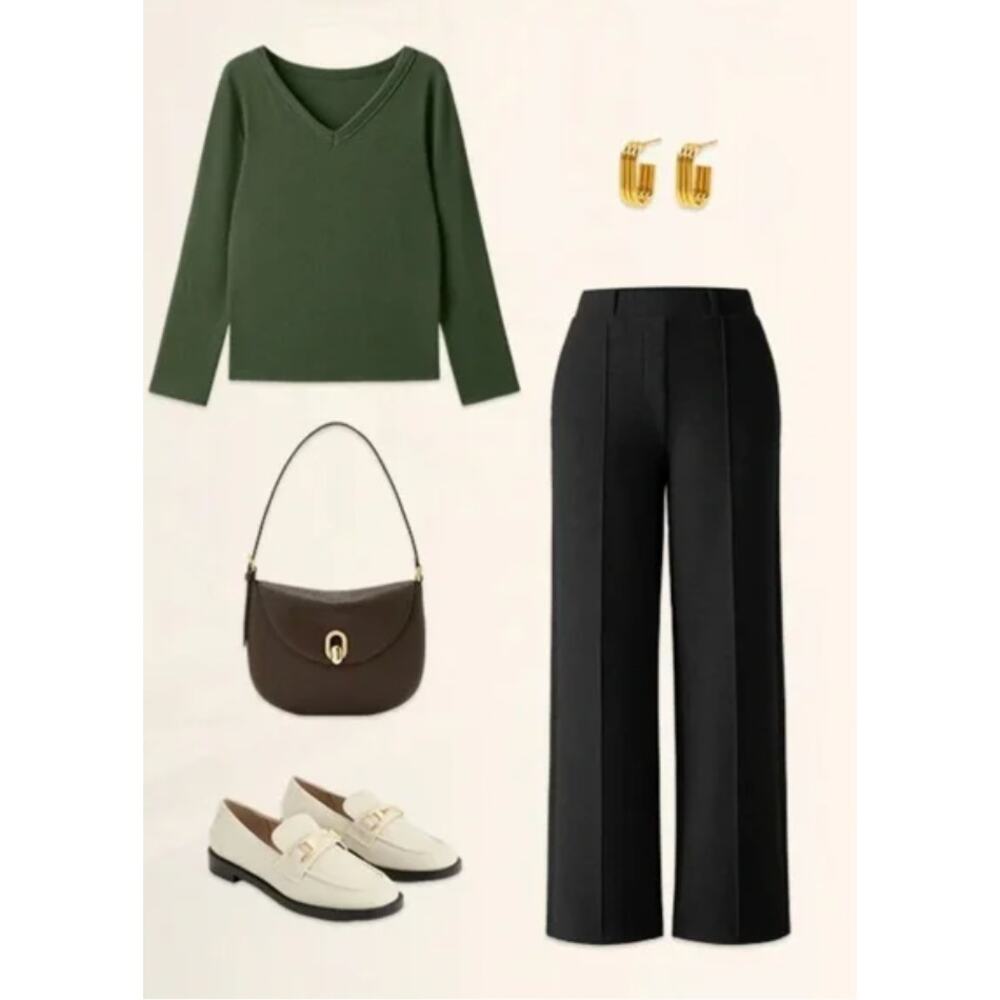 OGL LiteWarm 2XL Moss Olive Essential V-Neck Long Sleeve Top Rib Knit NWT - Picture 2 of 3